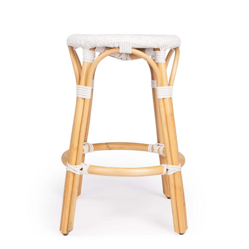 Cote d'Azur Inspired White Woven Rattan Counter Stool