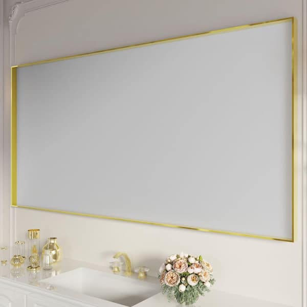 waterpar 72 in. W x 36 in. H Rectangular Aluminum Framed Wall Bathroom Vanity Mirror in Brushed Gold