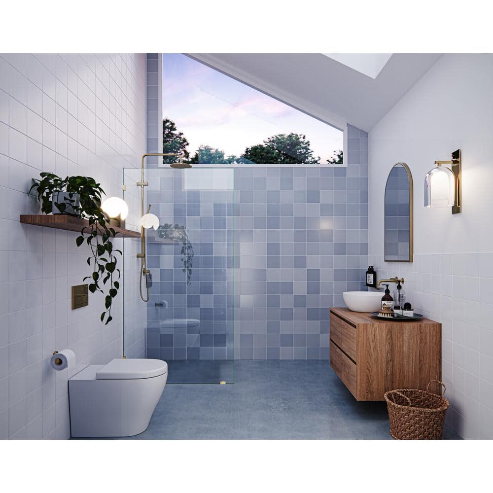 Vela 36 in. x 78 in. Frameless Glass Shower Panel with Polished Brass Hardware