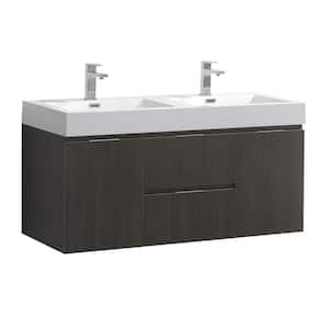 Valencia 48 in. W Wall Hung Bathroom Vanity in Gray Oak with Double Acrylic Vanity Top in White