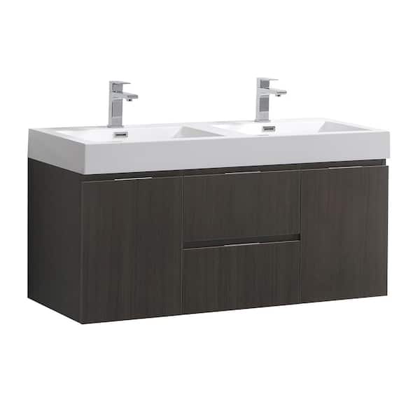 Fresca Valencia 48 in. W Wall Hung Bathroom Vanity in Gray Oak with Double Acrylic Vanity Top in White