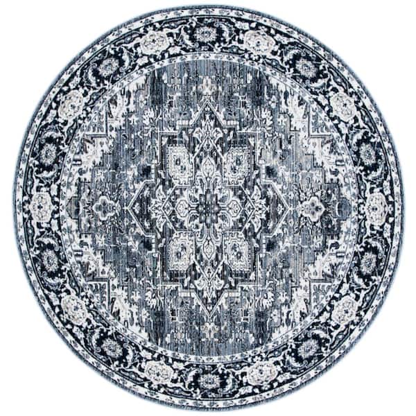 SAFAVIEH Herat Navy/Ivory 7 ft. x 7 ft. Border Medallion Floral Round Area Rug