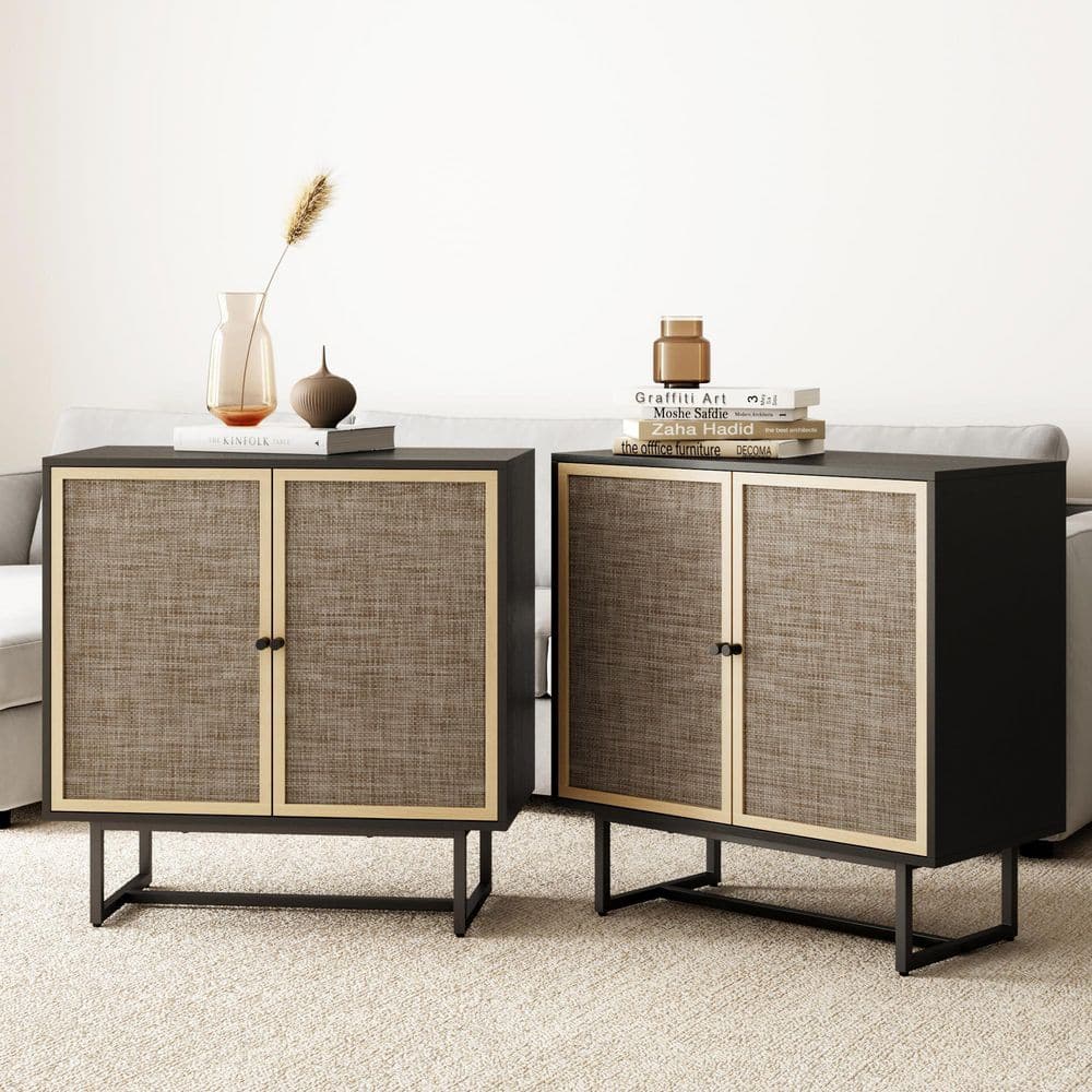 Sale ヴィンテージ エルム　エレガンス　アクセント　チェストキャビネット Nathan James Kova 32 in. Cane Rattan Doors Accent Cabinet with