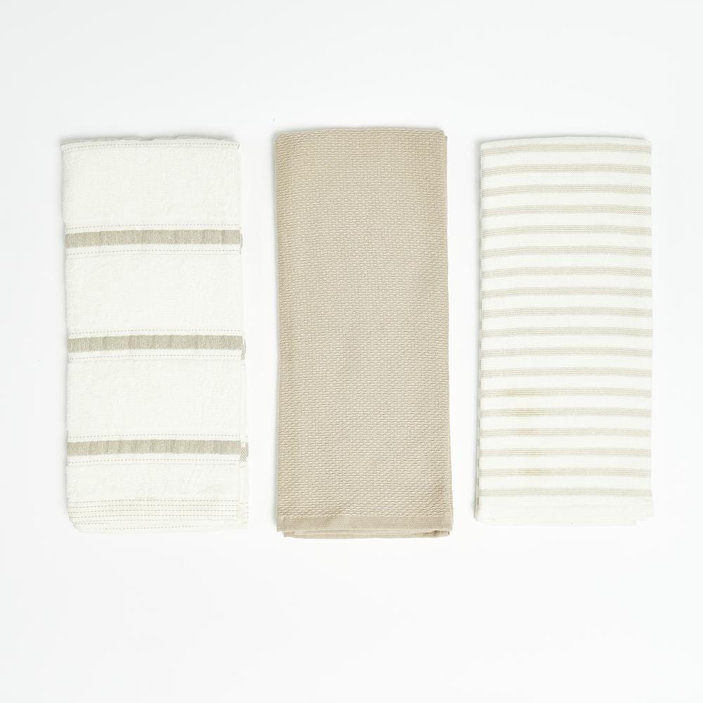 Nautica Natural Beige Solid/Stripe Combo 100% Cotton Kitchen Towels (3  Piece Set) NAN012451 - The Home Depot