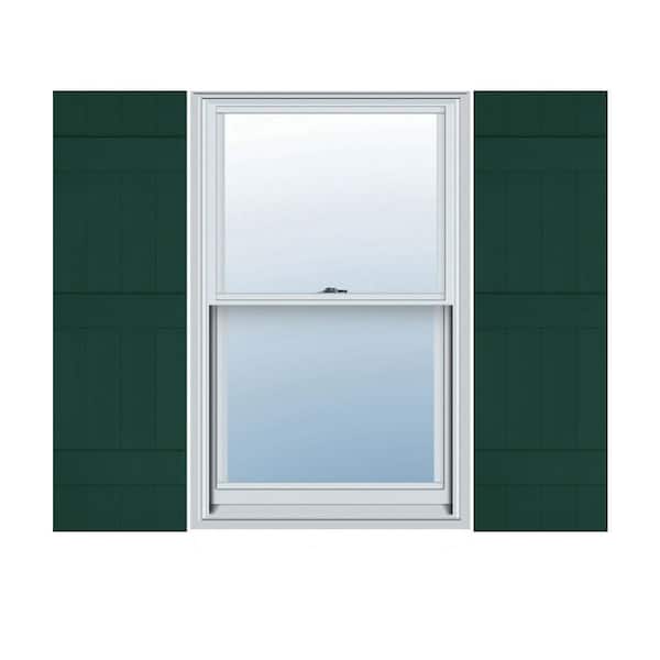 Ekena Millwork 14 in. x 63 in. Lifetime Vinyl Standard Four Board Joined Board and Batten Shutters Pair Midnight Green