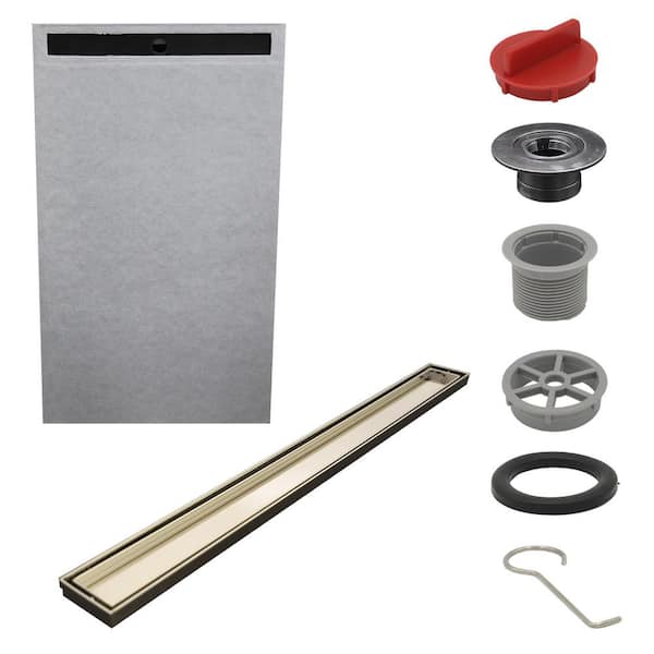 Watershield Shower System 36 in. x 60 in. Pre-sloped End Linear Drain Pan with Brush Nickel Tile-in Shower Kit