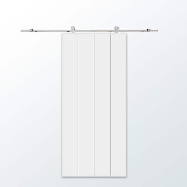 CALHOME 30 in. x 80 in. White Painted Composite MDF Paneled Interior Sliding Barn Door with Hardware Kit