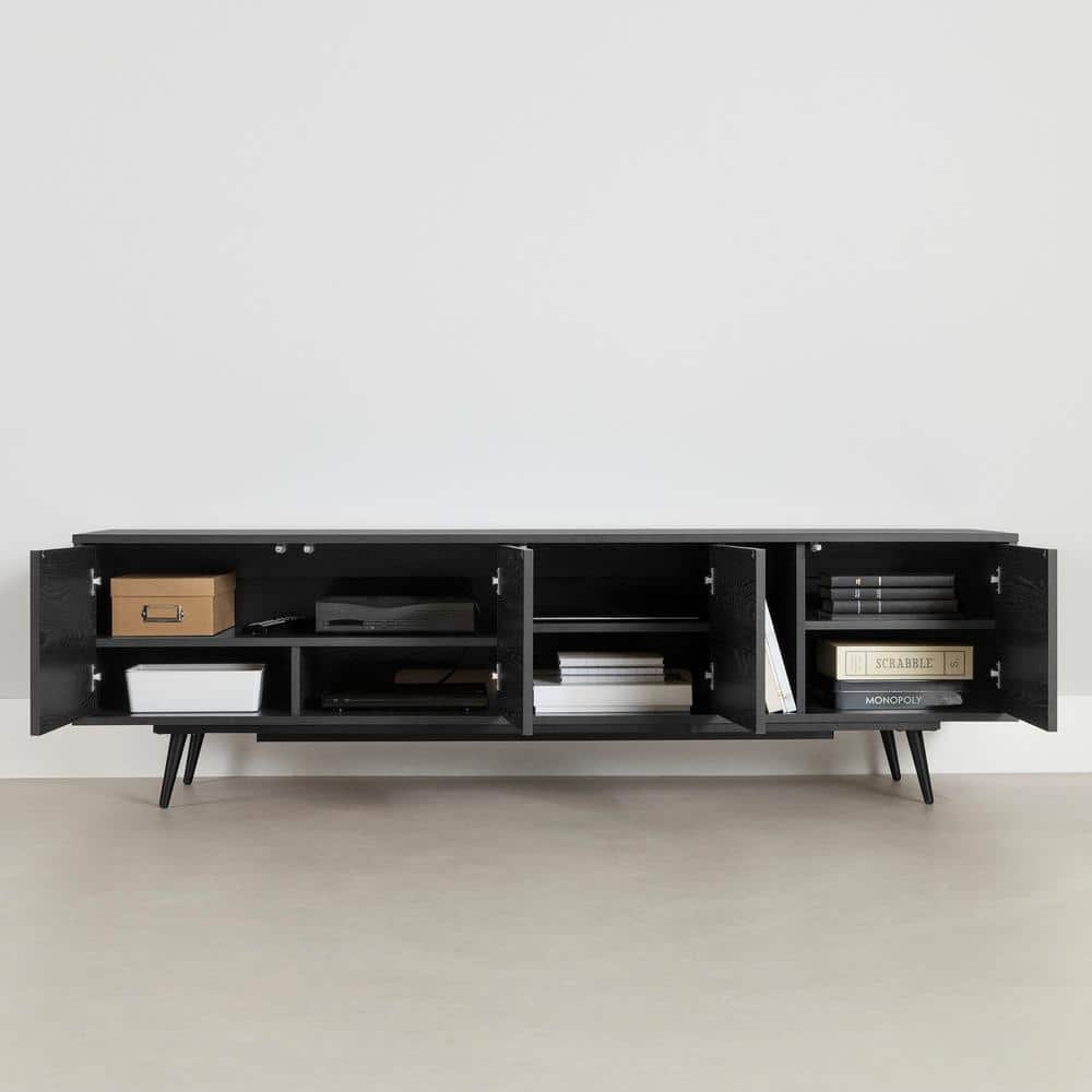 Black Particle Board TV Stand with Cabinets for 65" TVs