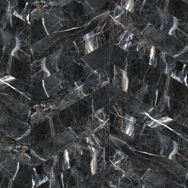 MOLOVO Elegance Marquina Gold Chevron 3.15 in. x 15.75 in. Matte Porcelain Marble look Floor and Wall Tile (10.34 sq. ft./Case)