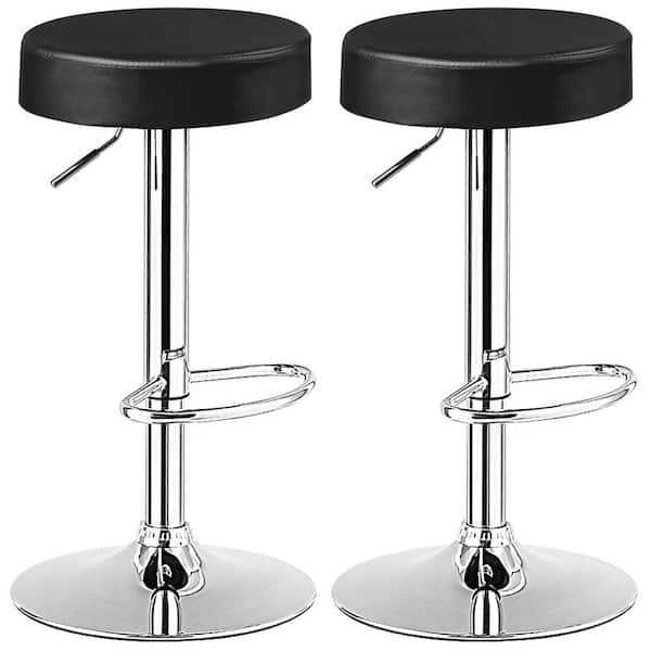 Costway 26 in.-34 in. Black Backless Steel Height Adjustable Swivel Bar Stool with PU Leather Seat (Set of 2)