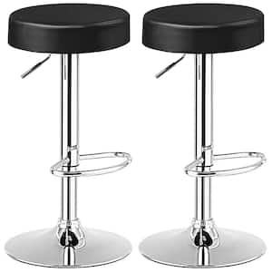 26 in.-34 in. Black Backless Steel Height Adjustable Swivel Bar Stool with PU Leather Seat (Set of 2)
