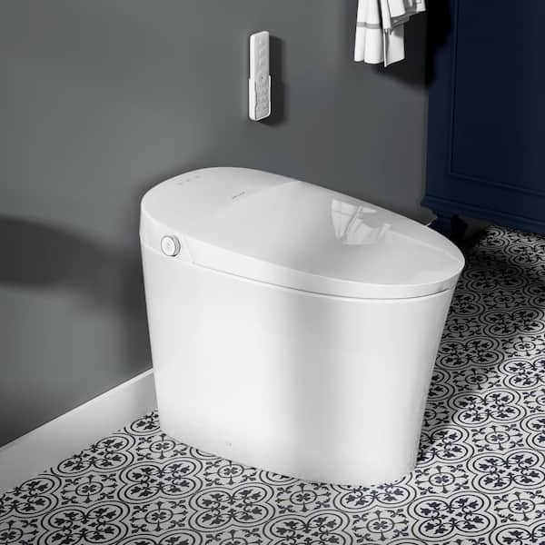 Build-in Tank Elongated ADA Smart Bidet Toilet 1.6/1.1 GPF in White, Auto Open/Close/Flush, Foot Sensor, Remote Control