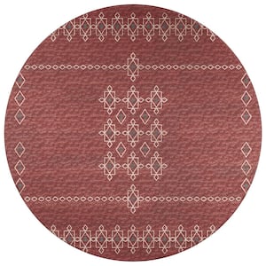 Yuma Red 8 ft. x 8 ft. Geometric Indoor/Outdoor Washable Area Rug