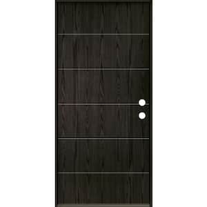 TETON Modern 36 in. x 80 in. Left-Hand/Inswing 6-Grid Solid Panel Baby Grand Stain Fiberglass Prehung Front Door