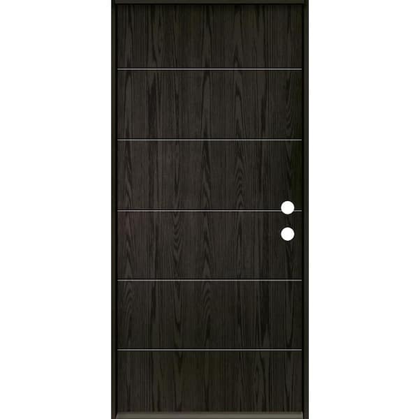 Krosswood Doors TETON Modern 36 in. x 80 in. Left-Hand/Inswing 6-Grid Solid Panel Baby Grand Stain Fiberglass Prehung Front Door