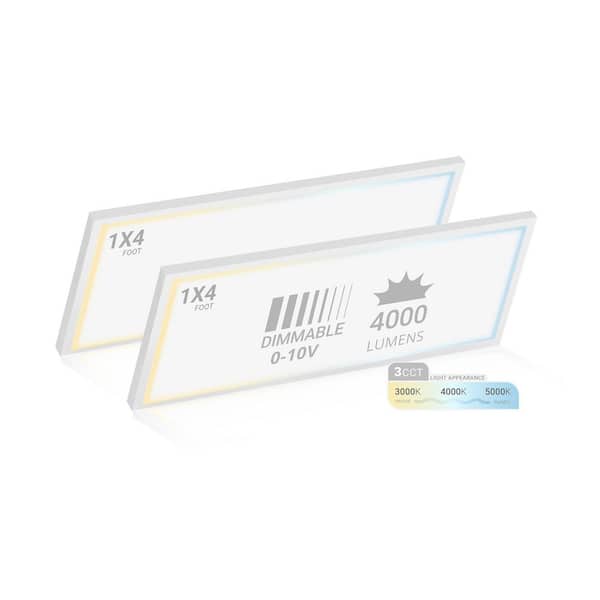 1 ft. x 4 ft. LED Thin Flush Surface Mount Panel W/Built in Internal Driver, 5 CCT 2700K to 5000K, Dimmable, (2-Pack)
