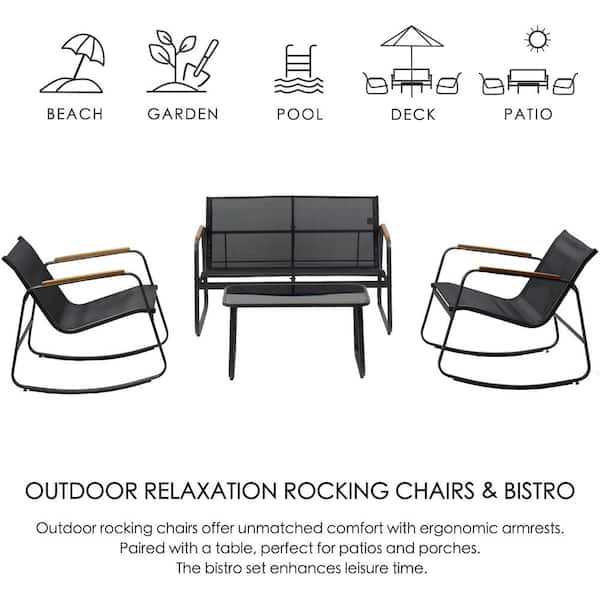 KOZYARD 4-Piece Metal Patio Conversation Set with Black Breathable Textilence Seating KZFR607BLK