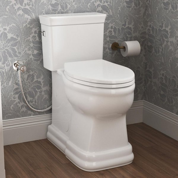 19 in. Elongated 1-Piece Toilet SwirlFlush Retro Design Tall Height Toilet White Soft-Close Seat 1.28GPF 12 in. Rough-in