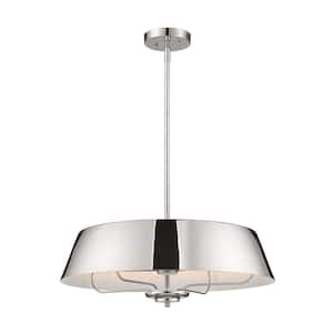 Luella 22 in. 4-Light Polished Nickel Traditional Shaded Hallway Convertible Pendant Hanging Light to Semi-Flush