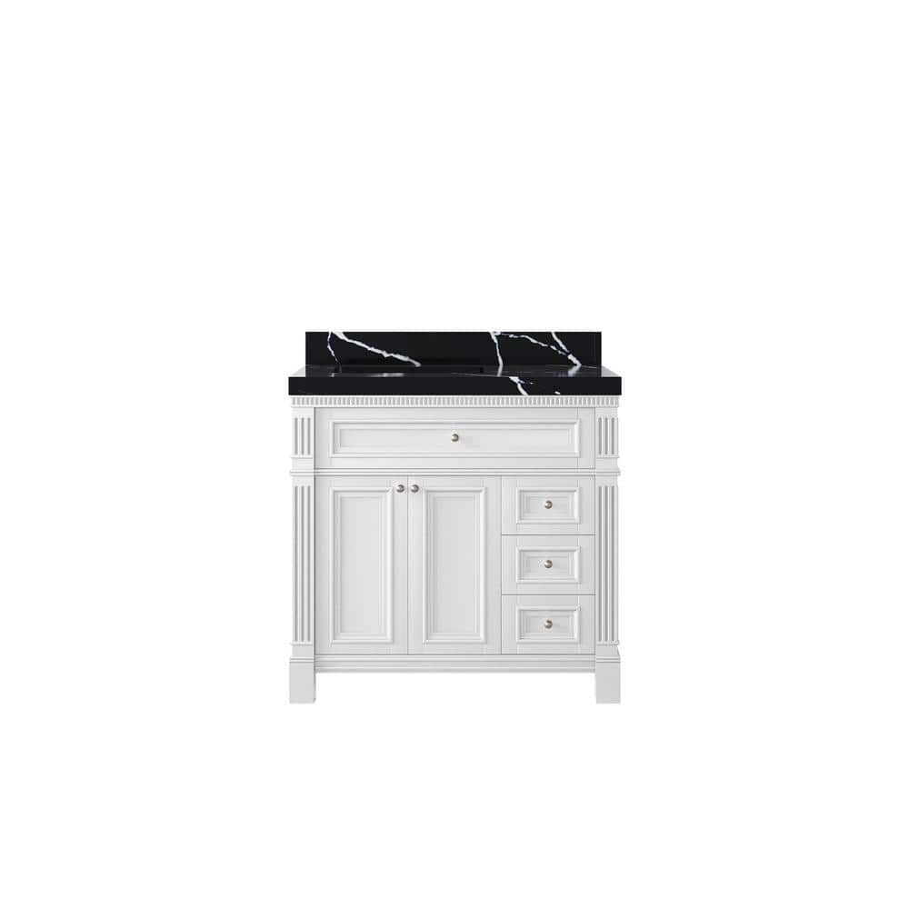 Paris 36 in. Left Offset Sink Freestanding White Bath Vanity with Calacatta Black Top price history on PriceWatchPro