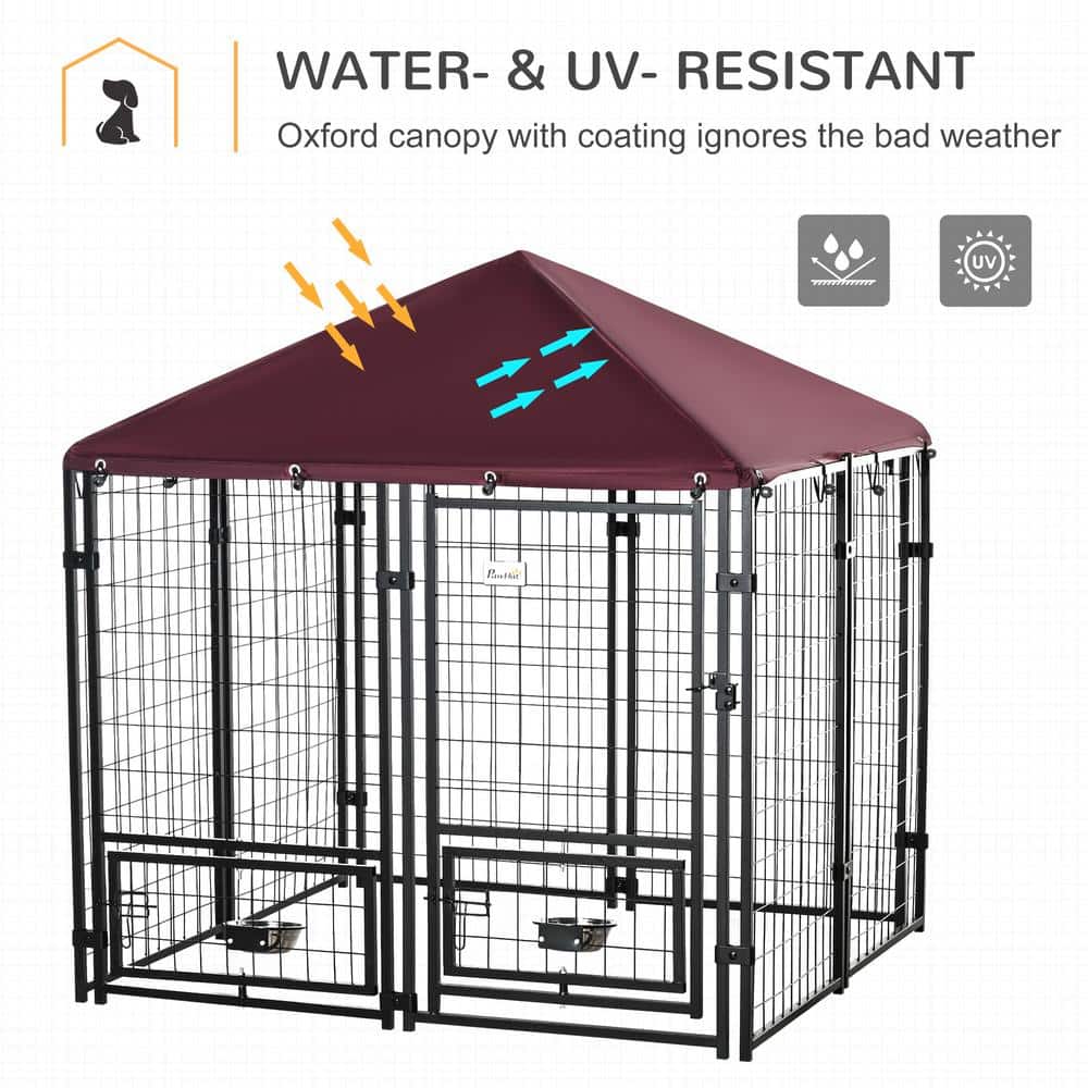 PawHut Red Metal Outdoor Dog Kennel with Roof
