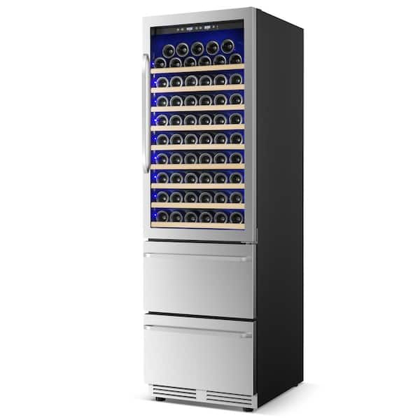 SOZT 23.5 in.DualZone 86Wine Bottles And 148Cans Built-in/Freestanding Beverage and WineCooler with Drawers in StainlessSteel