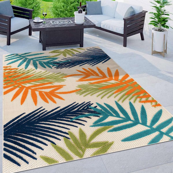Evora Palm Frond Multi 2 ft. 7 in.  x  12 ft.  Indoor/Outdoor Runner Rug