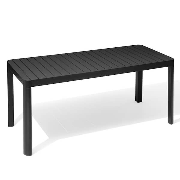 46.1 - 63.8 in. Aluminum Extendable Black Rectangular Outdoor Patio Dining Table Seats 4 - 6