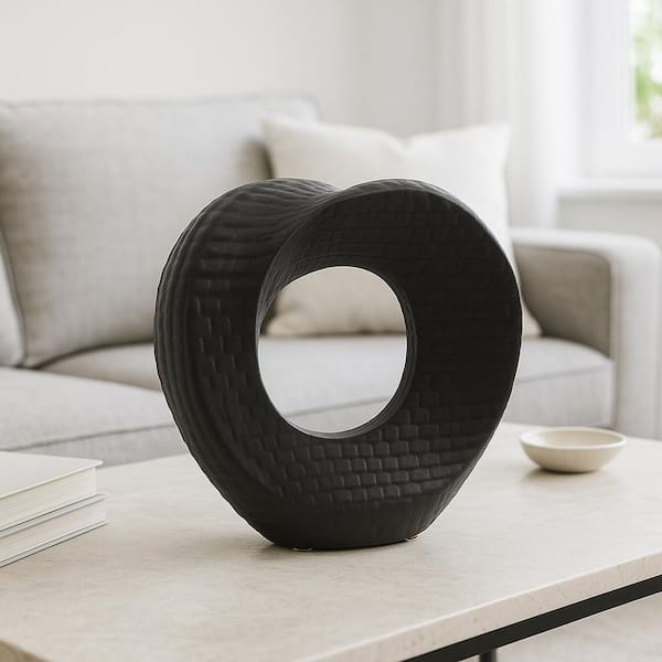 Liv & Skye Black 8 in. x 8 in. Ceramic Abstract Circular Cutout Sculpture