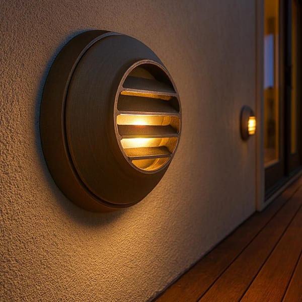 Hardy Island Round Louvered Matte Bronze LED Deck Sconce