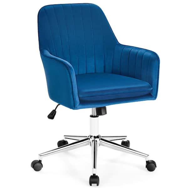 Costway Blue Velvet Accent Office Armchair Adjustable Swivel Removable Cushion