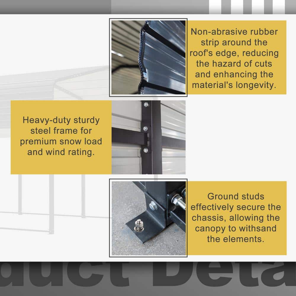 10 Ft. W x 15 Ft. D Gray Metal Carport with Peak Roof