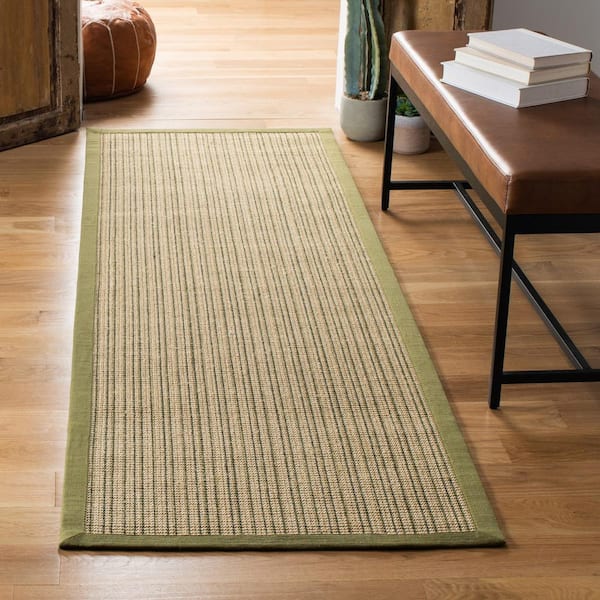 Natural Fiber Green 3 ft. x 8 ft. Border Runner Rug