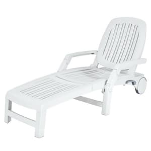 1-Piece White Plastic Adjustable Patio Sun Outdoor Chaise Lounge Weather Resistant with Wheels