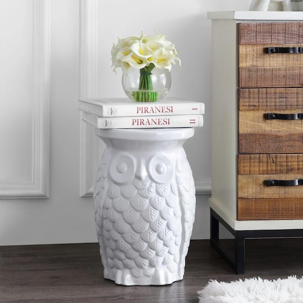 Groovy Owl 17.5 in. White Ceramic Garden Stool