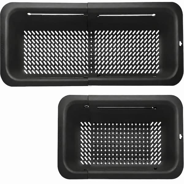 Collapsible BPA-Free Black Over-the-Sink Expandable Plastic Colander and Food Strainer Basket for Kitchen