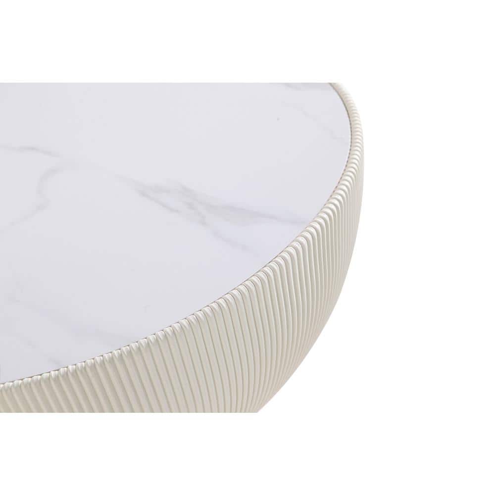 Cream Round Coffee Table with Faux Marble Top and Gold Base