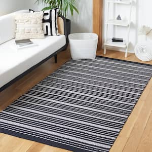 Kilim Black/Ivory Doormat 3 ft. x 5 ft. Striped Solid Color Area Rug