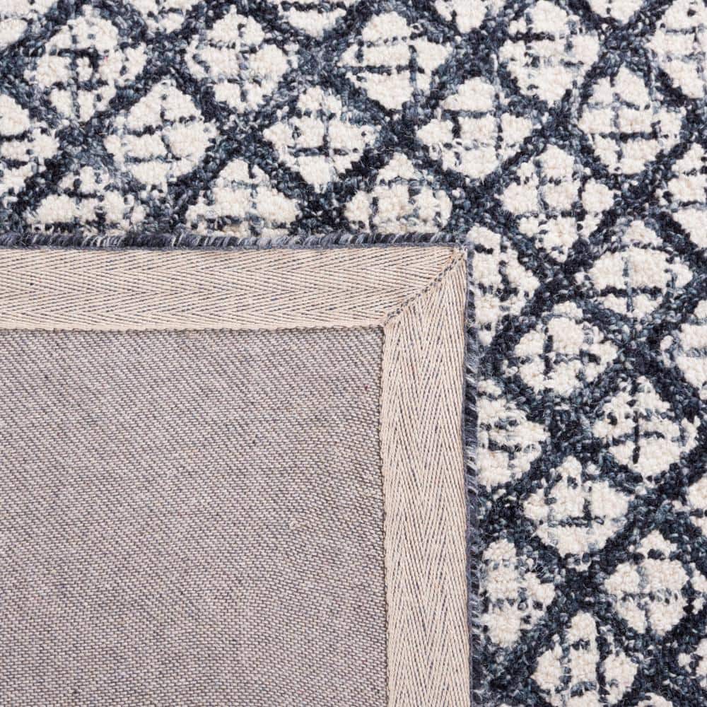 Ivory and Navy Abstract Hand-Tufted Wool Area Rug, 8' x 10'
