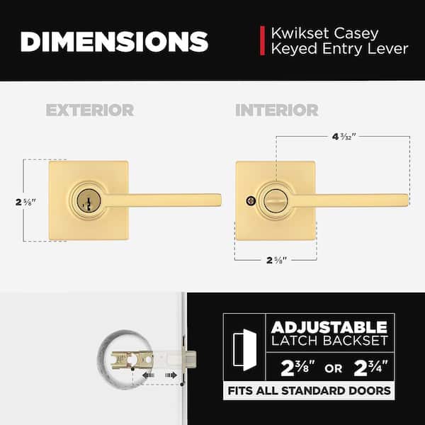 Kwikset Casey Satin Brass Square Keyed Entry Door Handle Featuring