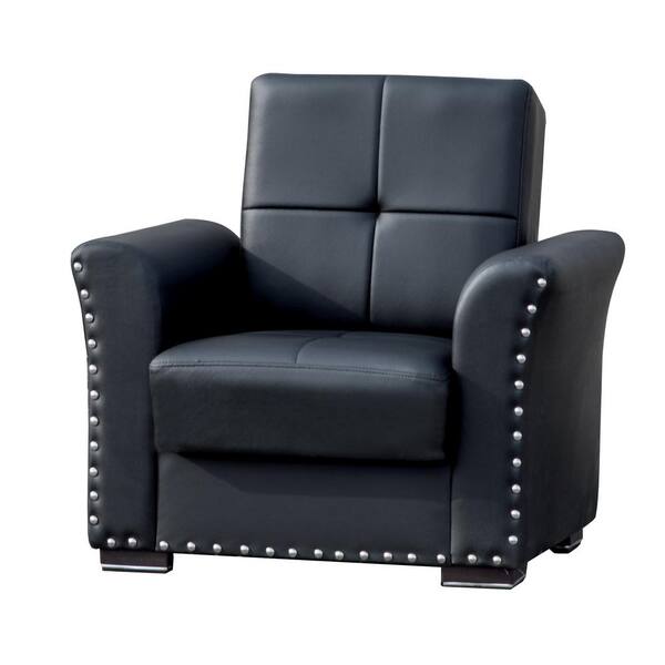 Ottomanson Diva Black Leatherette Upholstery Convertible Armchair with Storage