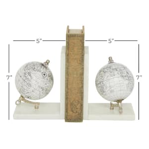 White Marble Globe Bookends with Marble Bases (Set of 2)