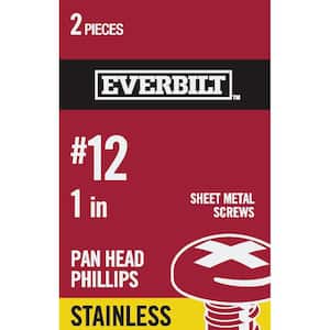 #12 x 1 in. Stainless Steel Phillips Pan Head Sheet Metal Screw (2-Pack)