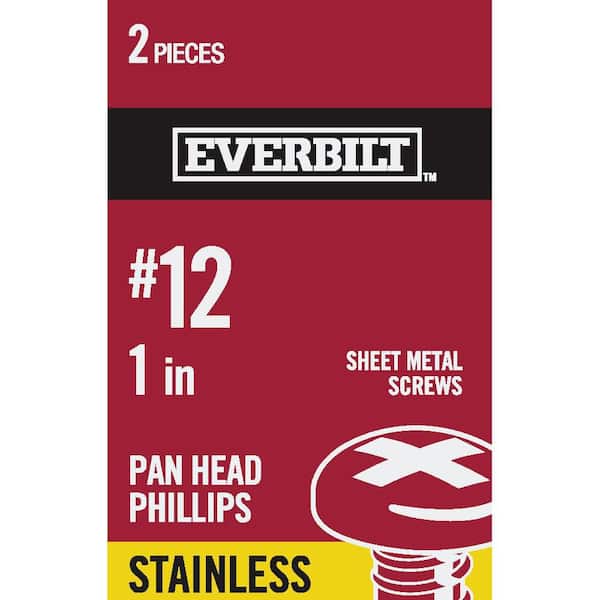 Everbilt #12 x 1 in. Stainless Steel Phillips Pan Head Sheet Metal Screw (2-Pack)