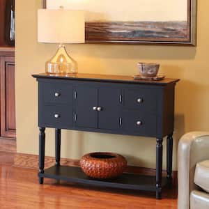 Taylor Four Drawer Wood Console Table with Shelf, Black Finish