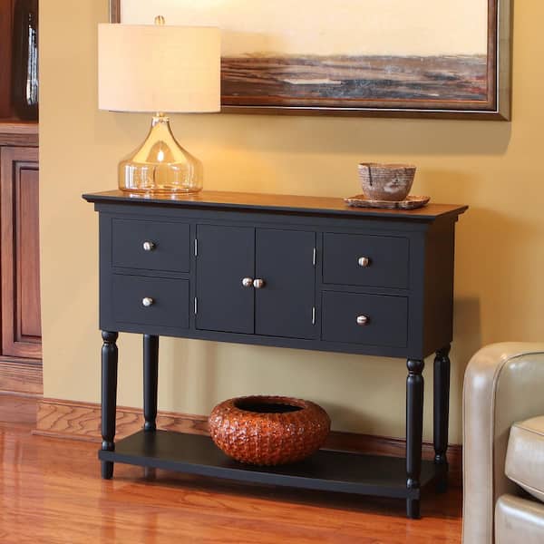 Decor Therapy Taylor Four Drawer Wood Console Table with Shelf, Black Finish