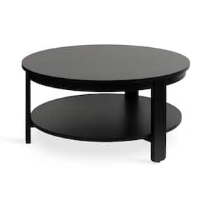 Foxford 34 in. Black Round Wood Veneer/MDF Coffee Table
