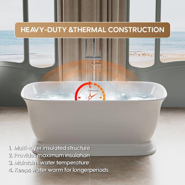 WELLFOR Tivor 59 in. x 31.5 in. Freestanding Soaking Bathtub 100