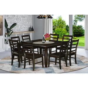 9-Piece Square Cappuccino Finish Solid Wood Top Dining Table with 8-Chairs with Lattice Back