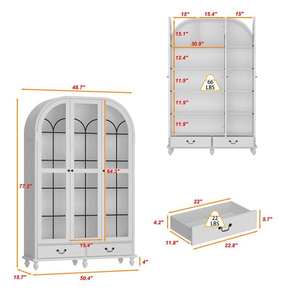 FUFU&GAGA White 77.2 in. H Office Storage Cabinet Arch Top